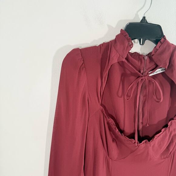NWT Reformation Vivianne Maroon Sweetheart Tie Neck Long Sleeve Mini Dress 8 - Picture 6 of 15